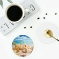 thumbnail image 5 of Kll Round Shape Drink Coasters Set Of 4,Pu Leather Absorbent Coasters Set Decorative Coffee Cup Coasters Housewarming Gift For Home Decor-Beach Starfish Shell, 5 of 9