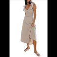 thumbnail image 1 of Vestido Informal de Verano para Mujer, con Escote en V Fruncido, A Rayas, Sin Mangas, y Holgado, con Bolsillos. Gris M, 1 of 8