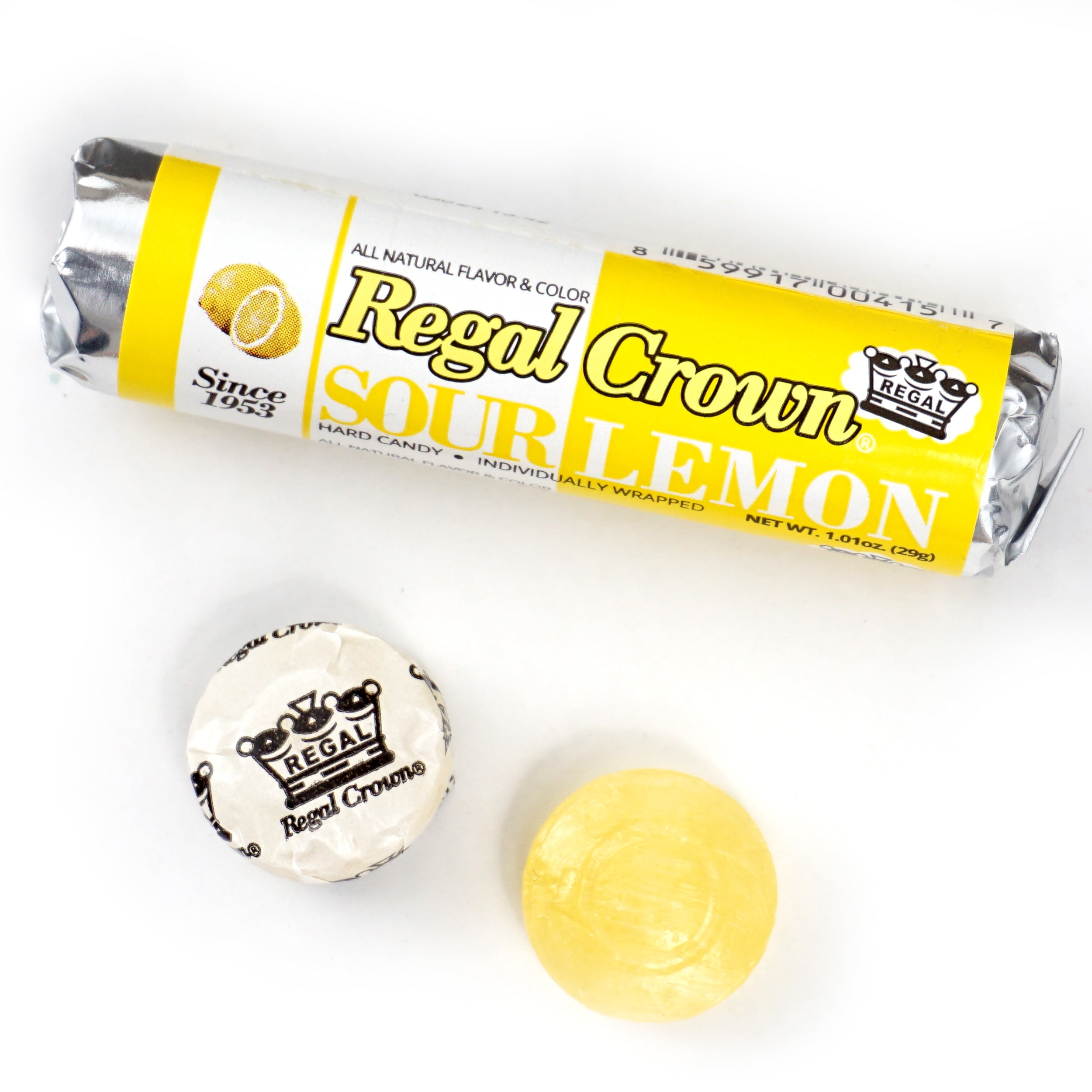 Regal Crown Roll Sour Lemon, 1.01 Ounce (Pack of 24), Sour Candy, The Hampton Candy Company