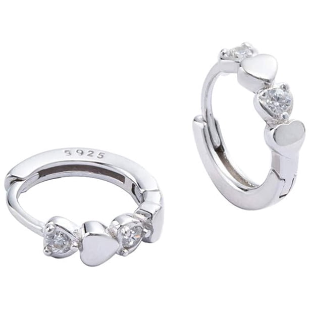 Double Love Heart Cubic Zirconia Sleeper Pendientes de aro pequeños para mujeres Adolescentes Niñas Cartílago Tiny Cute CZ Huggie Hoops Hipoalergénico para orejas sensibles WD.WDQZL Hogar