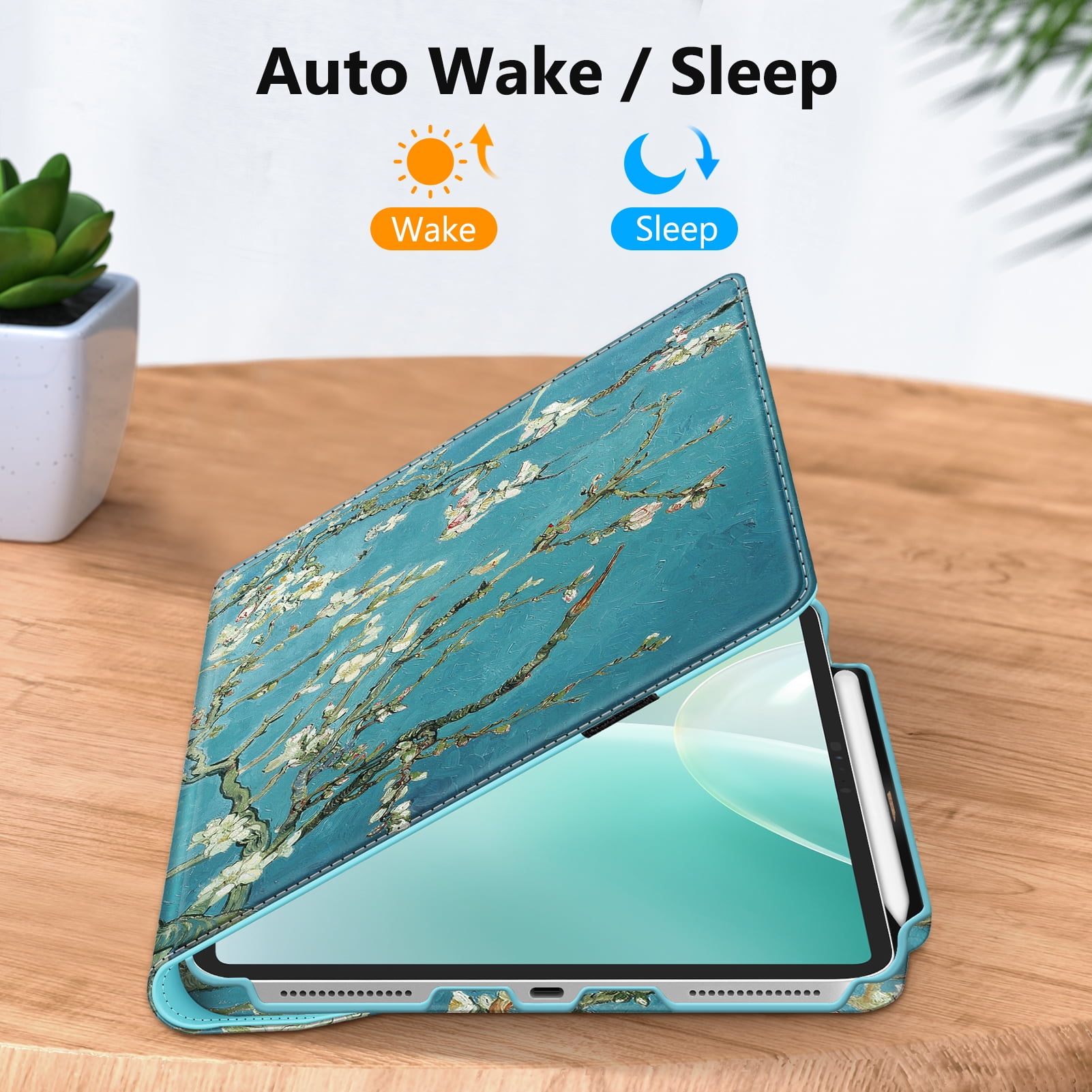 Fintie Rotating Case for iPad Pro 13-inch M4 Chip 2024 Release, 360 Degree Swiveling Protective Stand Cover with Pencil Holder, blossom