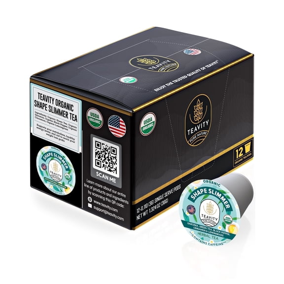 Organic Shape Slimmer Tea Pods for Keurig Brewers by Teavity - Naturally Caffeinated, 12 Tea Pods