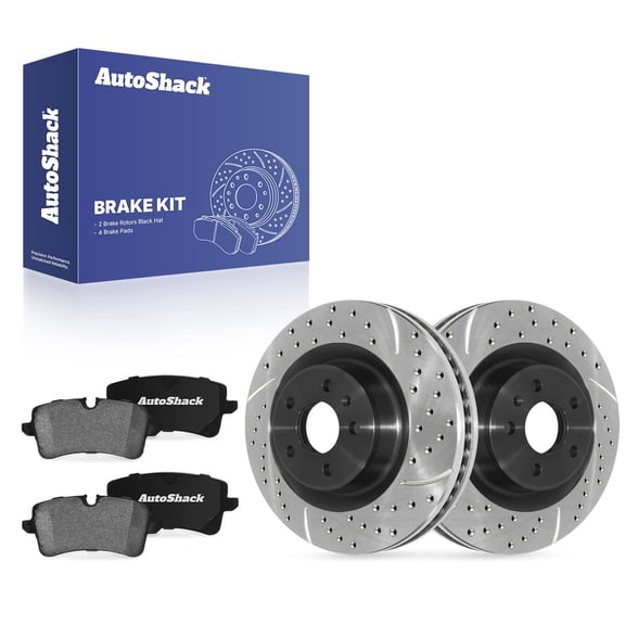 AutoShack Rear Vented Drilled & Slotted E-Coated Brake Rotors   Ceramic Pads 6-PC Brake Kit Replacement for 2012-2018 Audi A6 Quattro 2015-2017 Porsche Macan ShadowGuard 12.99" (330 mm)