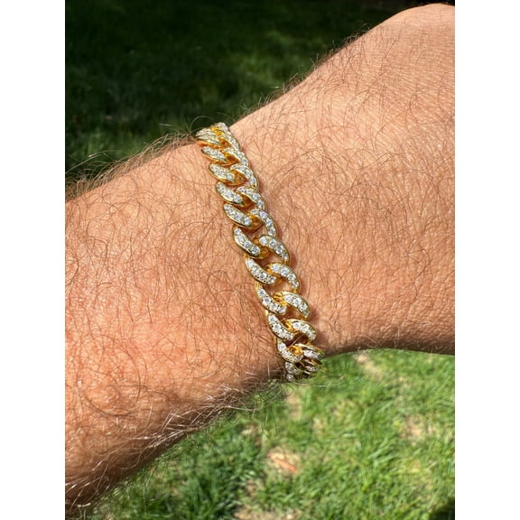 Men's Miami Cuban Link Bracelet Real Solid 925 Silver - 14k Gold Plated CZ 9mm