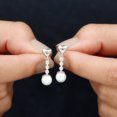 thumbnail image 3 of Rosec Jewels 6.25 CT Diamond Earrings with Freshwater Pearl Drop, Diamond and Pearl Dangle Earrings, Pearl Drop Dangle Earrings with Gold Heart, 925 Sterling Silver, 3 of 7