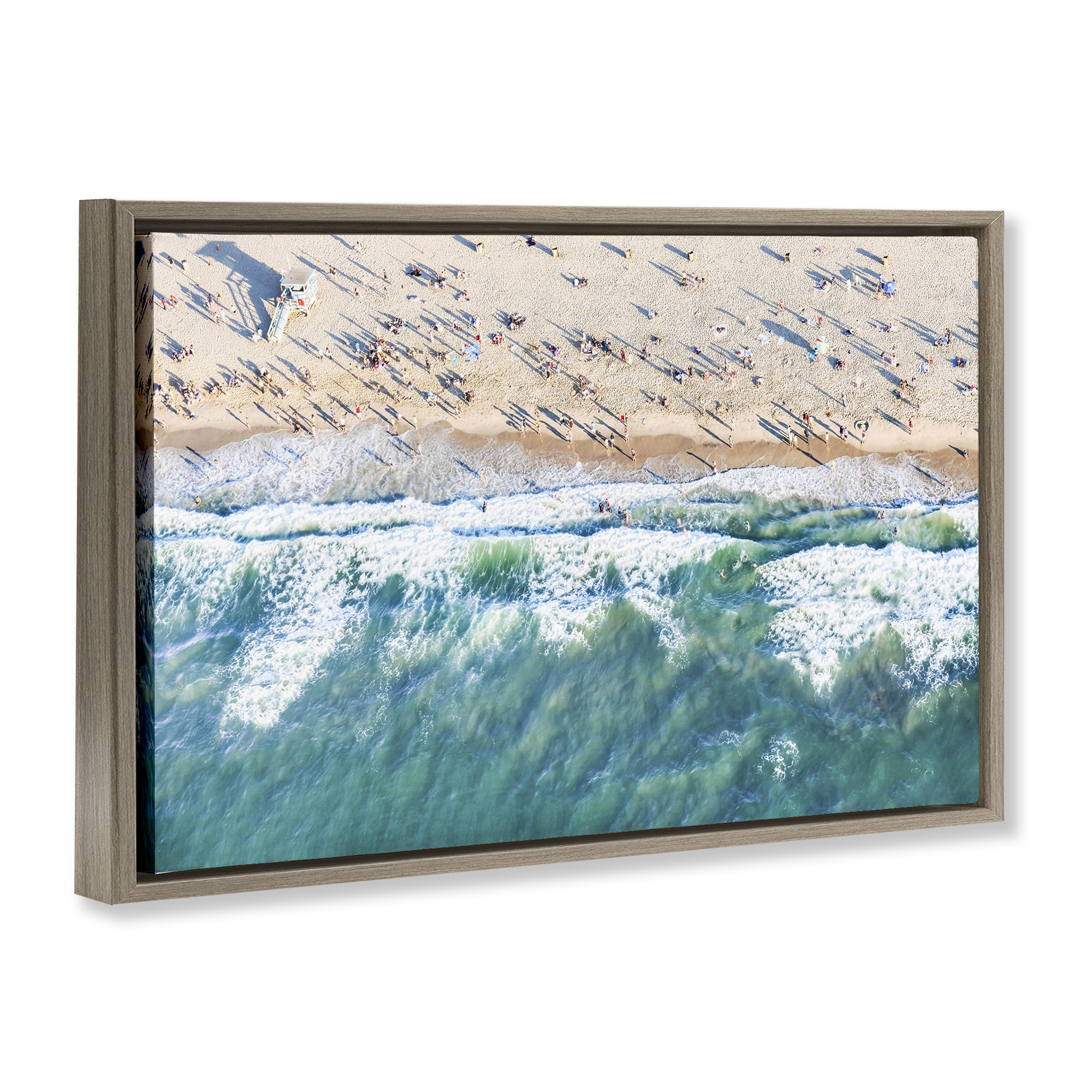 Stupell Industries Aerial Tide Beach Foam Nautical & Beach Photography Brown Floater Framed Canvas Art Print Wall Art, 25 x 17