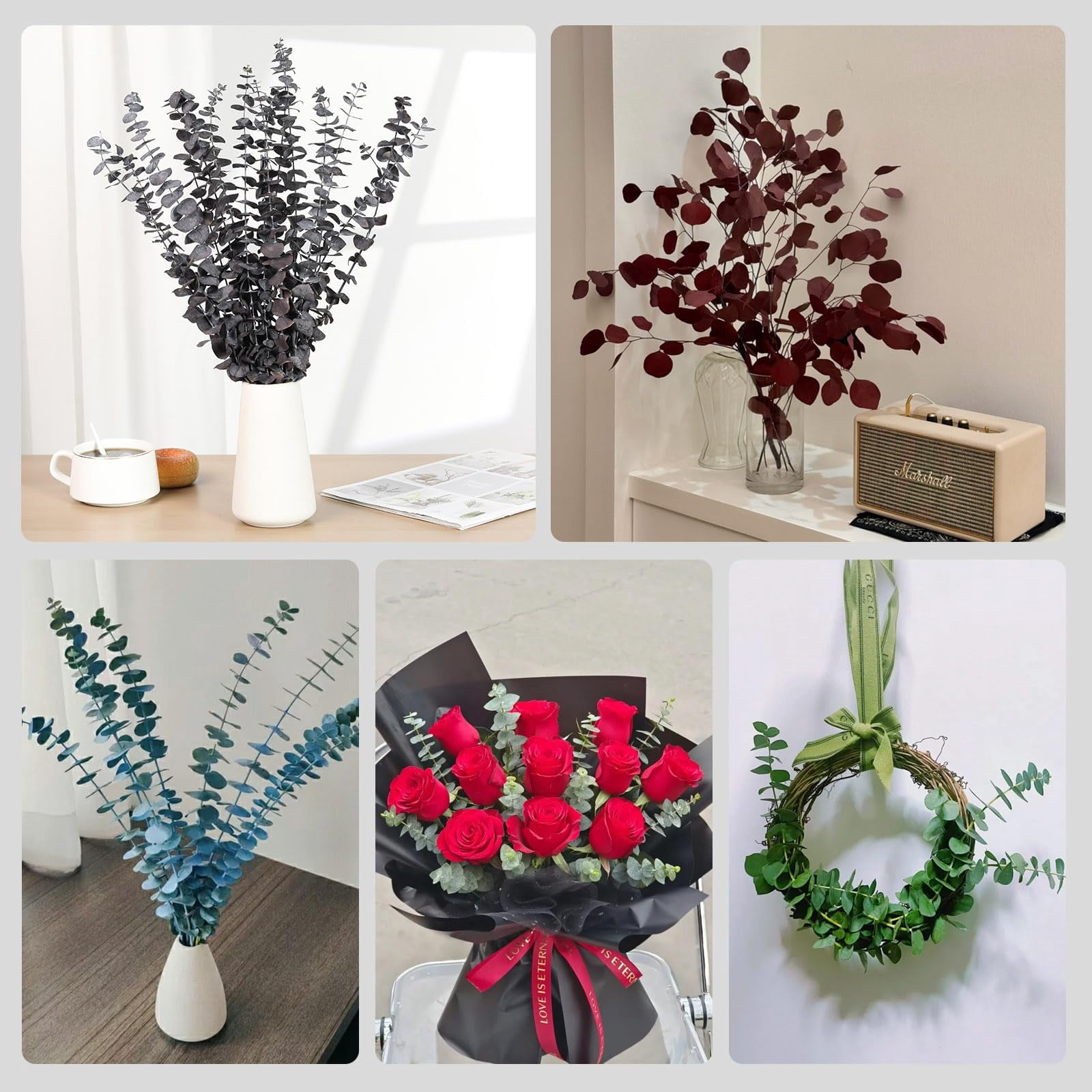 20 Pcs Dried Eucalyptus Stems, 17'' Natural Fresh Eucalyptus Leaves Branches Hanging for Shower, Preserved Real Plant Live Greenery for Home SPA Wall Bathroom Wedding Party Vase Decor