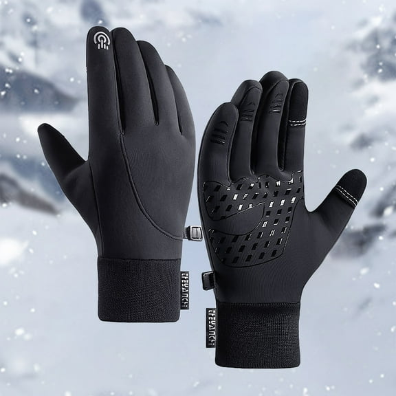 Ajshakl Mens Winter Gloves, Q802 Winter Zipper Touchscreen Windproof Warm Waterproof Cycling Sports Plush Ski Gloves, Black