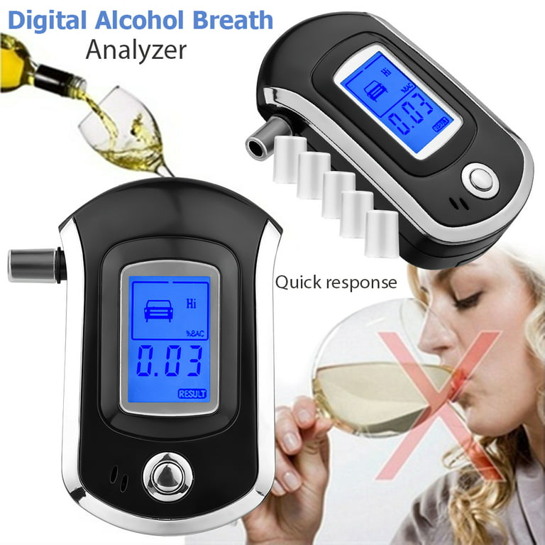 Portable Breathalyzer With 6 Mouthpieces Breath Tester Lcd Backlight Digital  Accurate Bac Analyzer With Audio Visual For Use 