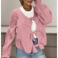 thumbnail image 2 of VISALY Cropped Cardigan Open Front Cardigan Women Bow Tie Cardigan Sweaters Crew Neck Long Sleeve Ribbed Knit Tie Front Crochet Knit Jumper Top Outwear Coat Chunky Knit Cardigan Crochet Cardigan Red L, 2 of 7