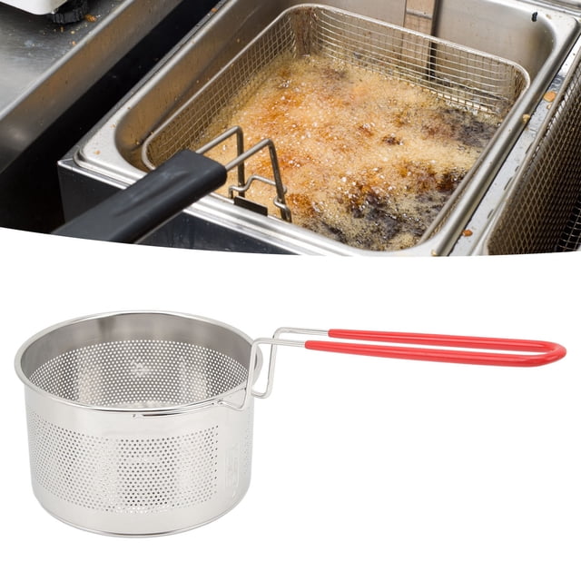 Stainless Steel Deep Fryer Basket with Handle, 304 Stainless Steel Fine Hole Frying Basket for French Chips Onion Rings Chicken Pasta, Easy to Clean, Perfect for Parties