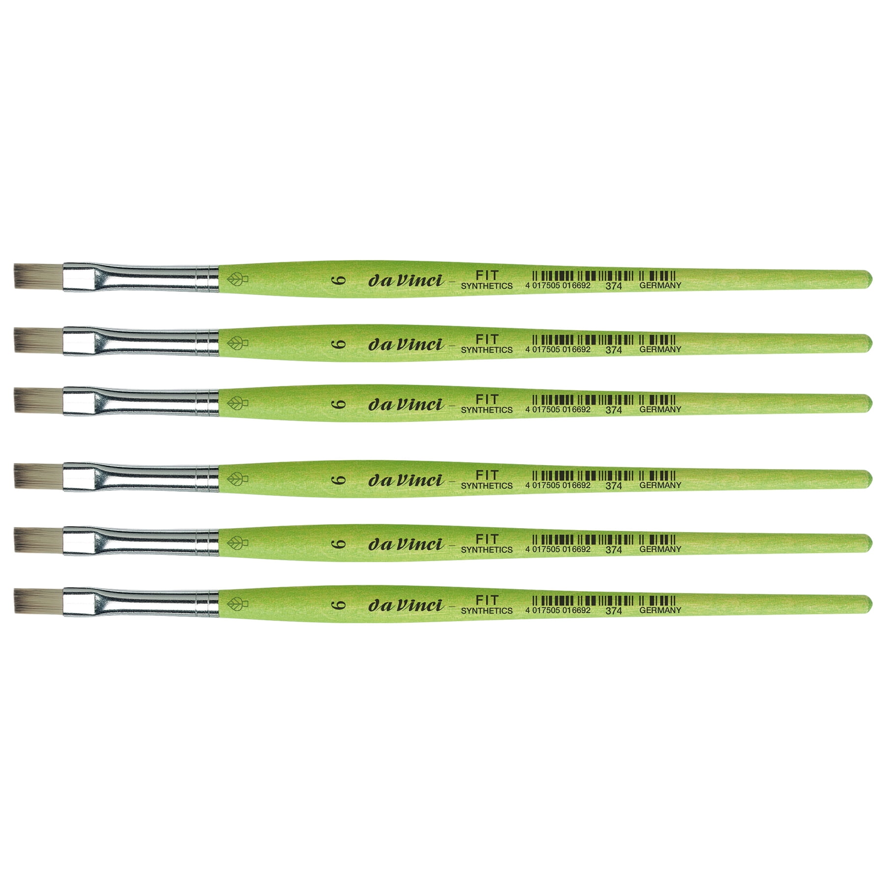 da Vinci FIT Synthetics Student Brush, Synthetic, Acrylic & Tempera, Flat, Series 374, Size 6, Pack of 6