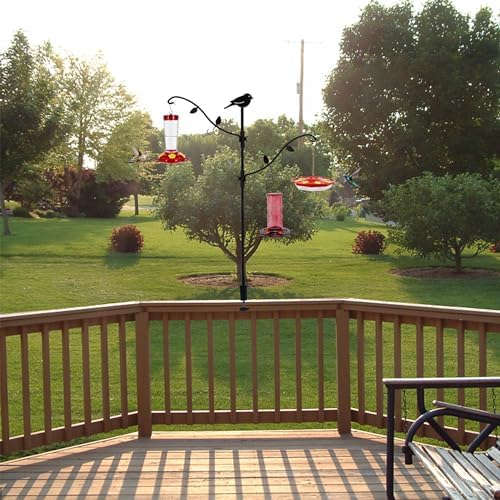Deck Pole Bird Feeding Station Kit, Porch Multi Hook Bird Feeder Hanging Kit with Two Adjustable Branches, Attracting Wild Birds, Planter Hanger$$Garden & Patio