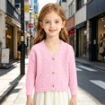 thumbnail image 5 of EnJoCho Girls V Neck Cable Knit Cardigan Girls Knit Cable Cardigan Sweater Warm Button Down Long Sleeve Coat Crew Neck Ribbed Chun𝗄y Soli𝖽 Jacket Children'S Cable Knit Cardigan Fall, 5 of 8