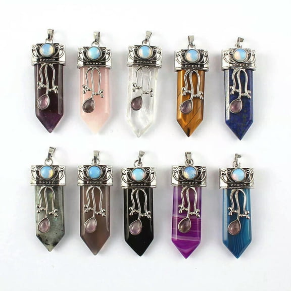 K-KED 10pcs Natural Quartz Chakra Crystal Healing Point Cut Gemstone Pendant Reiki