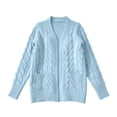 thumbnail image 3 of Cable Knit Cardigan Women Plus Size Open Front Chunky Long Sweater Warm Winter Sweater Jacket with Pockets for Office, Holiday Light Blue M, 3 of 4