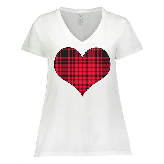 Inktastic Red Plaid Heart Women's Plus Size V-Neck T-Shirt