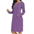 thumbnail image 2 of YHAJDS Casual Dress with Sleeves Women Midi Dresses Solid Color V Neck Hooded Sweatshirt Dress Long Sleeve Side Pockets Fall Dresses for Women Comfortable Mid Calf Length Suitable for Daily Wear, 2 of 5