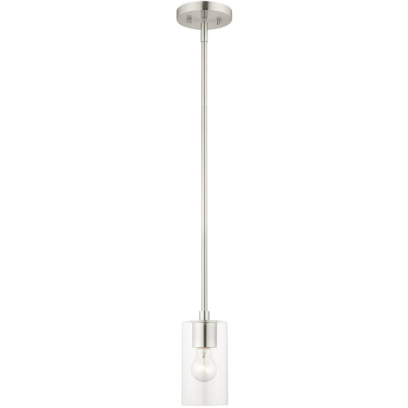 1 Light Brushed Nickel Pendant with Clear Glass Shade