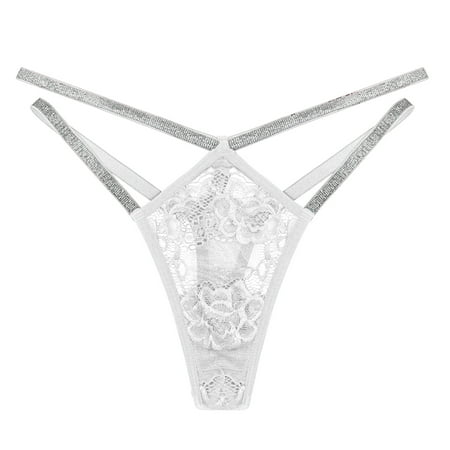 JDEFEG Women s Underwear Floral Sexy Shining Waistband Women Black Lace Thong and G String Panties Plus Size Underwear for Women Sexy Nightwear White Size M