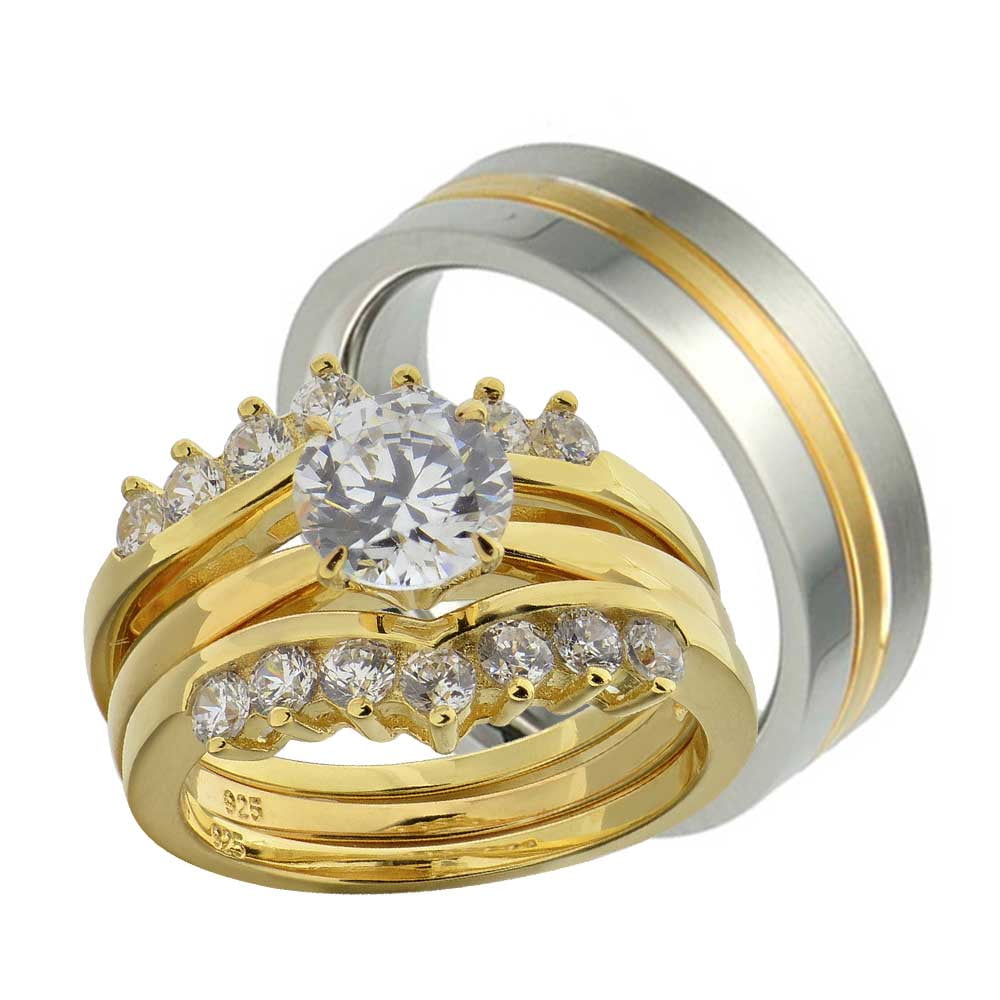 10K Gold His and Her Rings Trio Set Extra Wide 18mm 0.7cttw Diamonds  (0.7cttw)