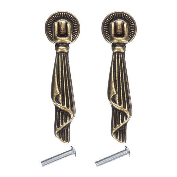 2 Sets Vintage Pendant Drawer Pulls with Screws for Dresser Drawer, Bronze(2.9" Long)