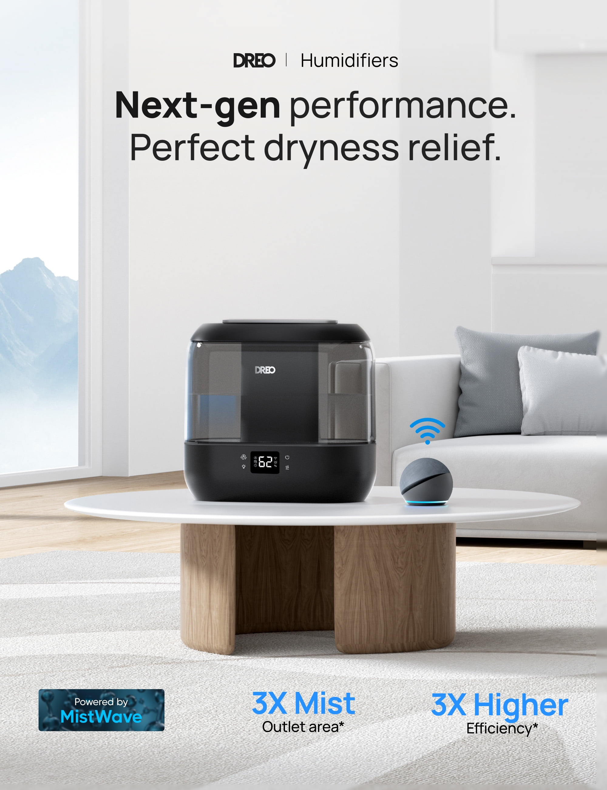DREO Cool Mist Humidifier 1.06 Gallon with 36 Hour Runtime Top-Fill Quiet Operation for Home Nursery and Plants