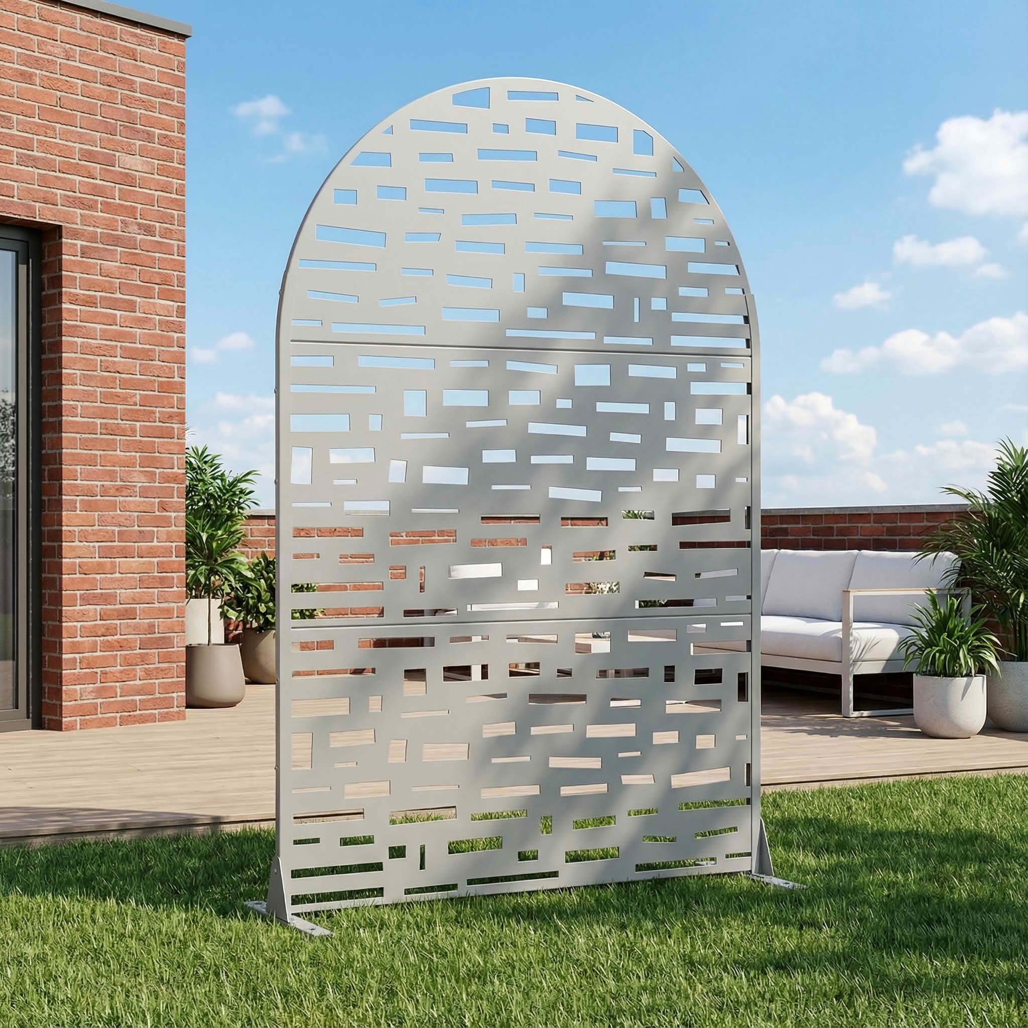 MAYEERTY 72X47" Metal Outdoor Gray Privacy Screen for Backyard & Garden, 3 Piece Set