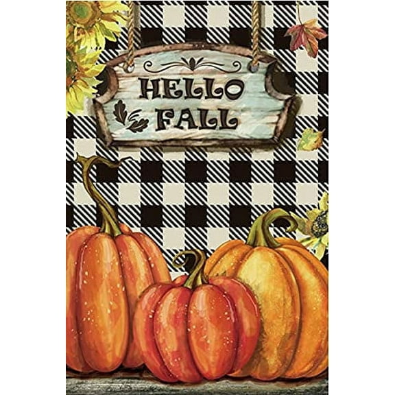 Buffalo Plaid Pumpkins Garden Flag – 12" x 18", Double Sided, Hello Fall, Autumn Decor, Halloween, Thanksgiving, Home Decor, Halloween, Pumpkin Patch
