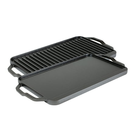 Lodge 19.5" X 10" Cast Iron Reversible Grillgriddle - Double Burner Griddle - Indoor & Outdoor Cooking - Superior Heat Retention - Reversible Grill Griddle - Made in the USA