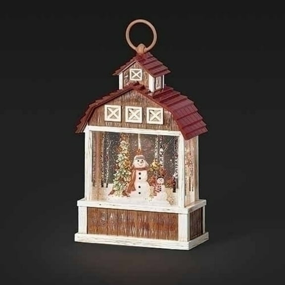 Roman 11" LED Lighted Snowman in Barn Christmas Snow Globe Lantern