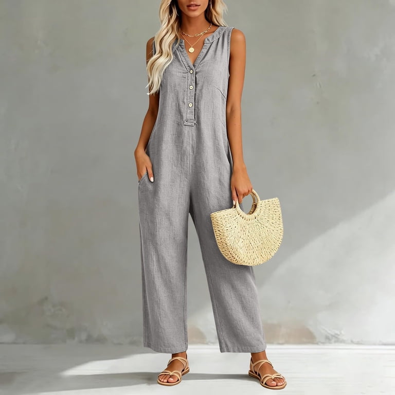Amzcrzy Women's Jumpsuits Summer Cotton Blend Rompers for Women