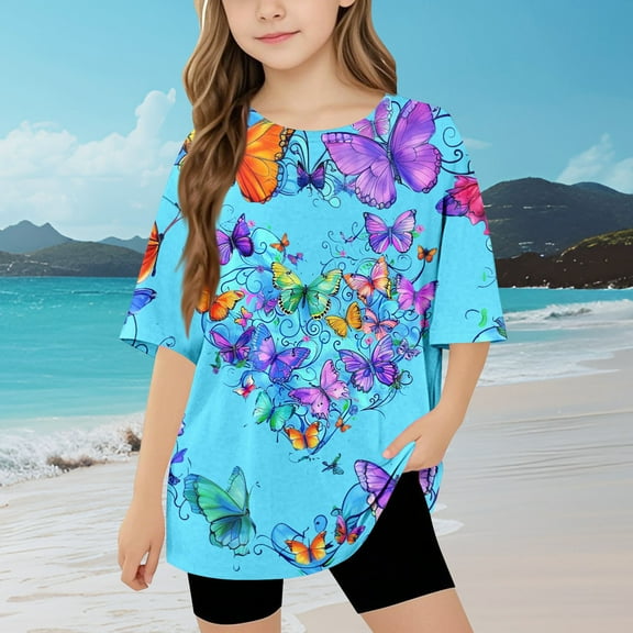Girls Top Shirt Round Neck Tshirt for Boys Short Sleeve Tee Shirt Fashion Print Shirts Girls Tops Size 7-8 New Arrivals