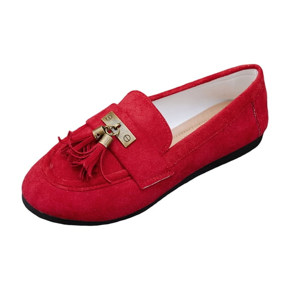 Suede Loafers for Women Comfortable Slip On Business Flats Dress Shoes Vintage Tassel Casual Non Slip Walking Shoe Red Size 7.5