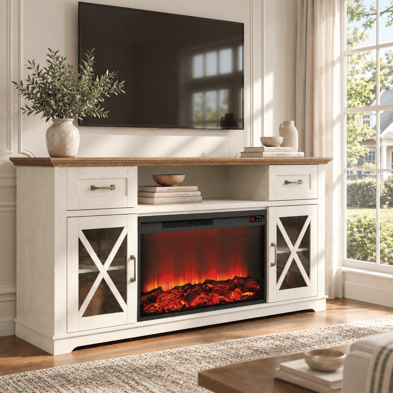 Dextrus Farmhouse TV Stand for up to 65 inch TVs, Media Console