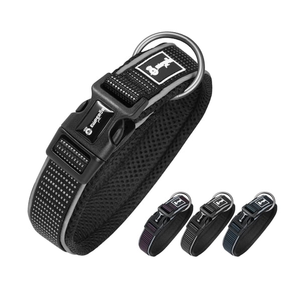 Emperor Pets Padded Reflective Dog Collar for Small to Medium Dogs - Adjustable Nylon Puppy Collar, Soft Pet Accessories with Quick Release Buckle (S, Black)