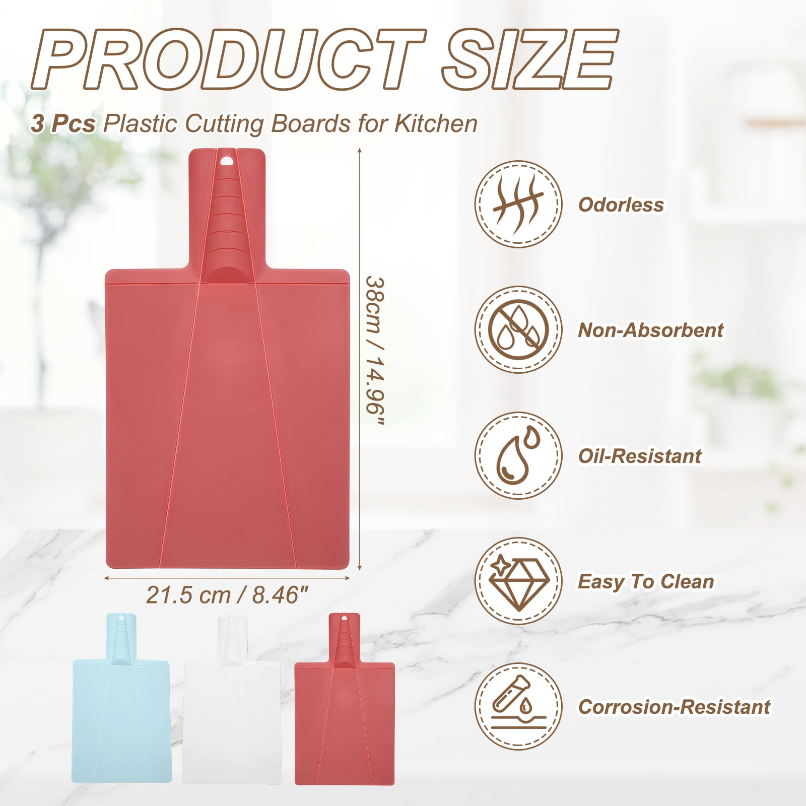 Uxcell 3 Pcs Foldable Cutting Board, 15" x 8.5" Plastic Folding Cutting Board Chopping Mat Non-Slip for Cooking Camping, Red/White/Light Blue