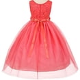thumbnail image 3 of Little Girls Dreamer Girls Dress Sequin Lace Floral Sash Tulle Pageant Flower Girl Dress Coral 6 (CC12C40), 3 of 4