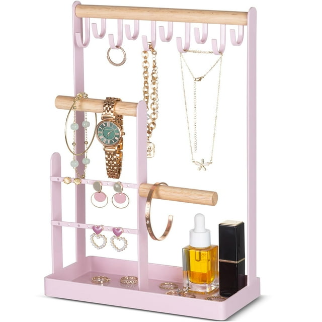 Soporte para collares ProCase de 4 niveles, color rosa, 20 x 10 x 32 cm
