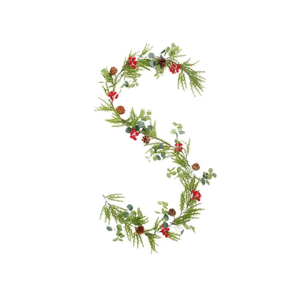 Luoshdecor Winter Greenery Garland with Red Berry and Pine Cones,Artificial Christmas Snow Pine Garland for Home Wall Decor 78 in