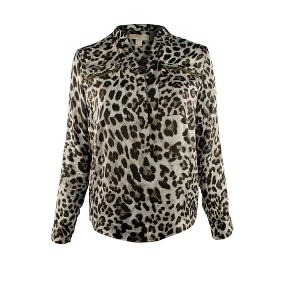 MICHAEL  Women's Animal Print Zipper Pocket Blouse-BW-XXS