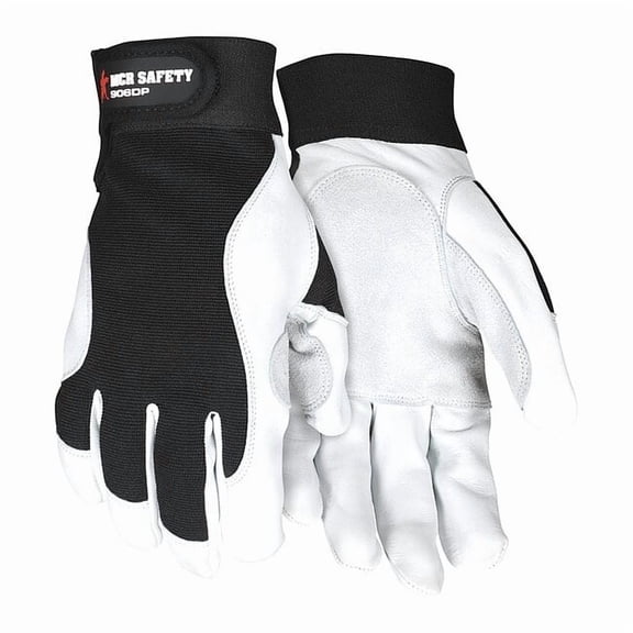 906DP Mechanics Gloves, Goatskin Palm, Nylon, Spandex Back, S, Black/White