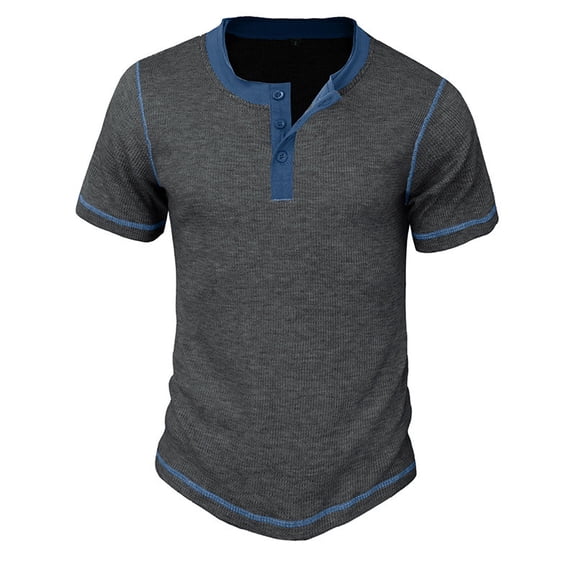 Ohufall Men's Henley Shirts Three Buttons Round Neck Short Sleeve T-Shirt Solid Color Casual Summer Fashion Mens Tshirts