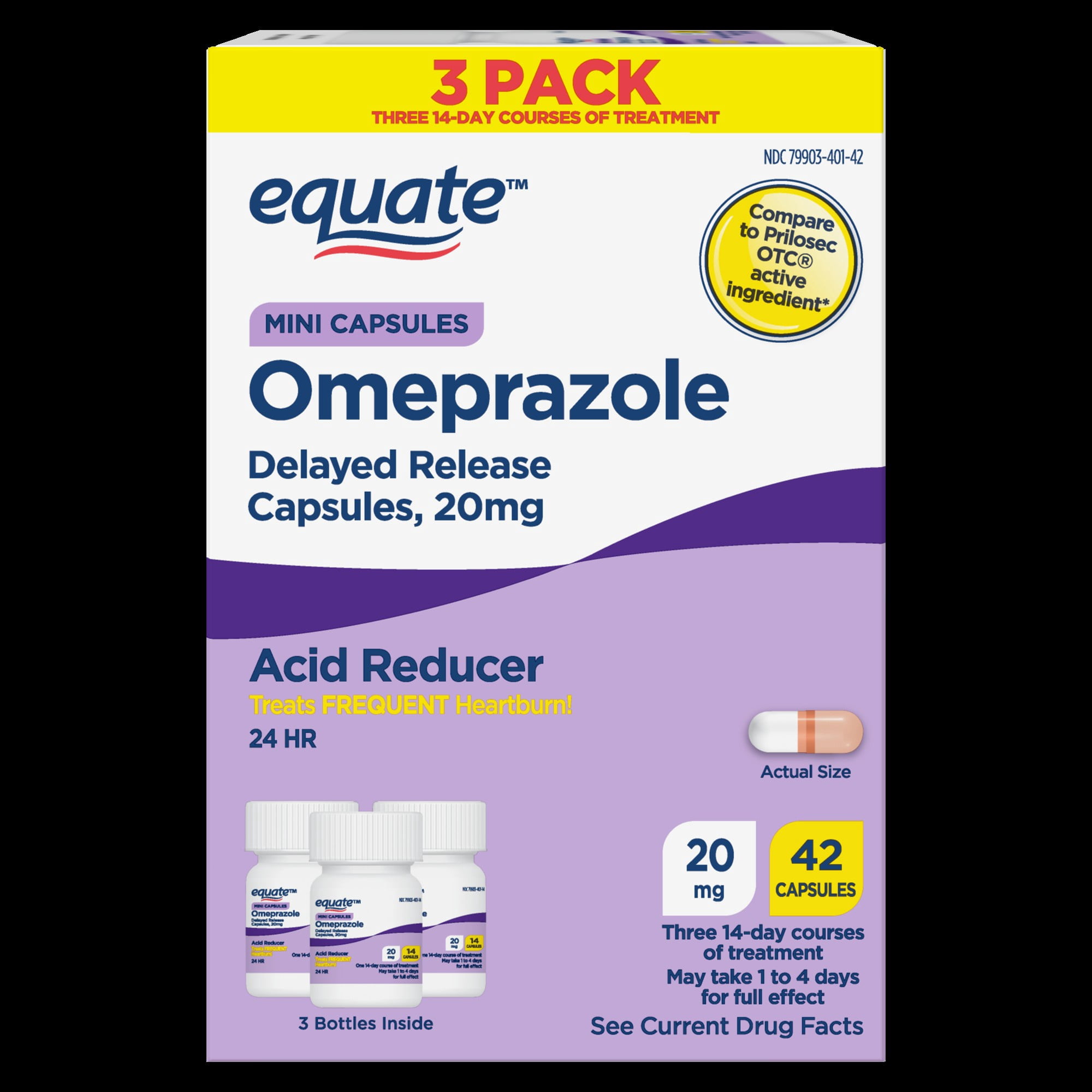 Equate Omeprazole Delayed Release Mini Capsules 20 mg, Frequent Heartburn Medicine, 42 Count, Compare to Prilosec OTC Active Ingredient