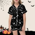 thumbnail image 2 of Gelikeya Girls Pajamas 10-12 Halloween Pajamas Short Sleeves Collared T Shirts Shorts 2pc Outfits All Saints' Day Sleepwear Girls Fashion 2-13Y (Black, 10-11 Years), 2 of 5