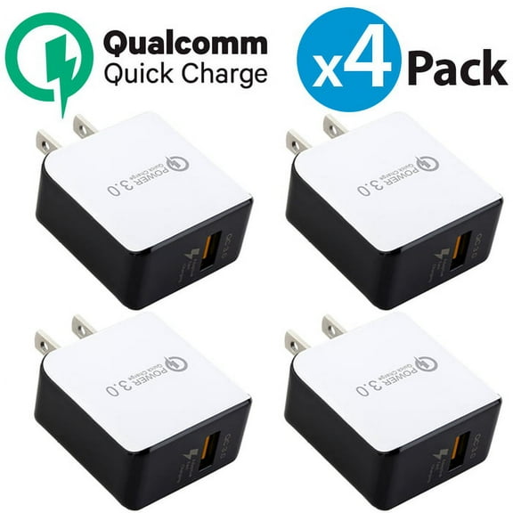 4-Pack FREEDOMTECH 3.0 Quick Charge Certified 18W Fast Rapid USB Wall Charger Adapter For Apple iPhone X iPhone 8 Plus Samsung Galaxy S8 S9  Plus Note 9 Note 8 Galaxy S7 Edge LG G7 Google Pixel 2 XL