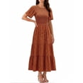 thumbnail image 4 of Xaqiouau Womens Boho Floral Maxi Dress Short Sleeve Casual Summer Long Dress Crew Neck Flowy A Line Beach Vacation Dress, 4 of 7