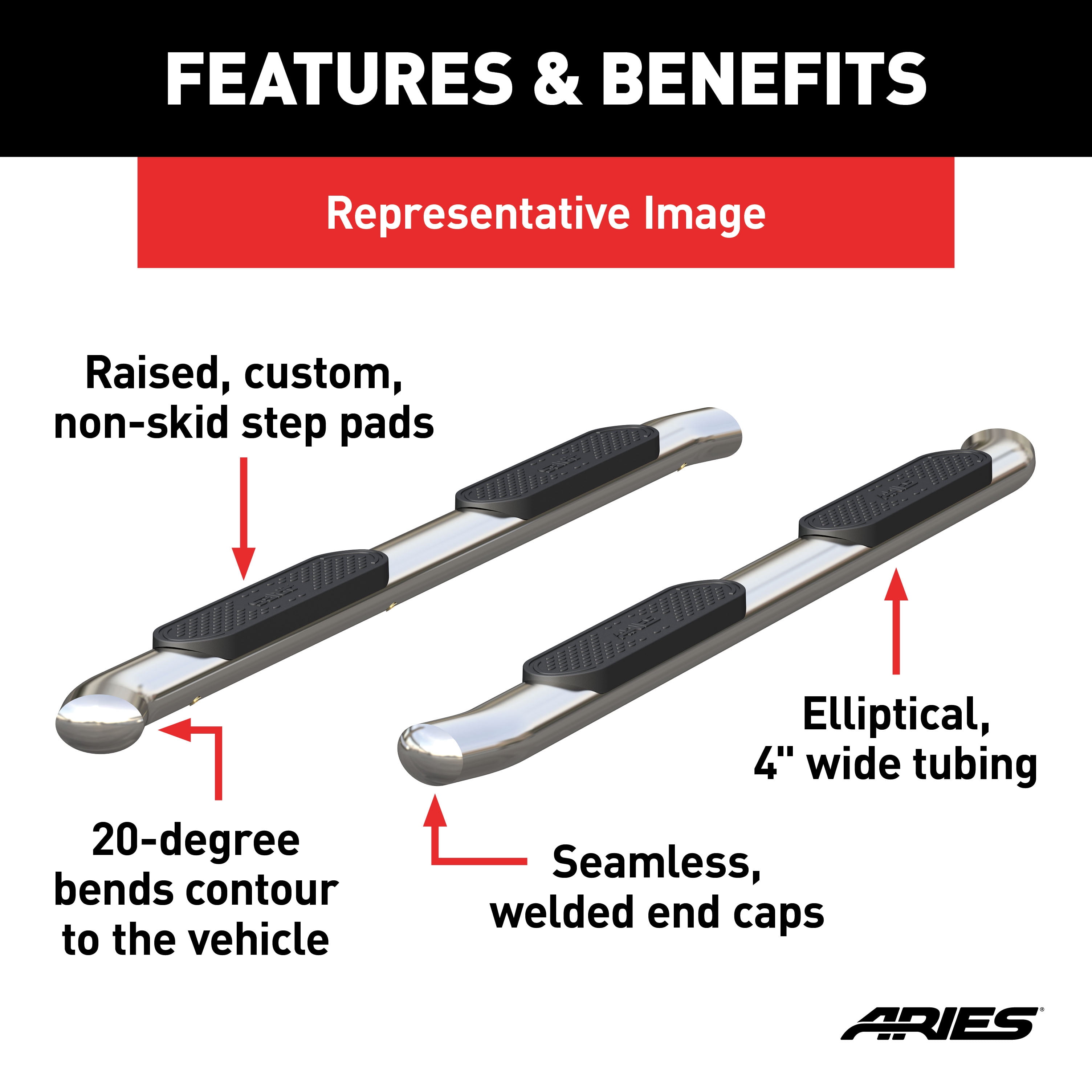 ARIES S225040-2 4-Inch Oval Polished Stainless Steel Nerf Bars, Select Dodge, Ram 1500 Fits select: 2019 RAM 1500 CLASSIC TRADESMAN, 2015-2017 RAM 1500 SLT