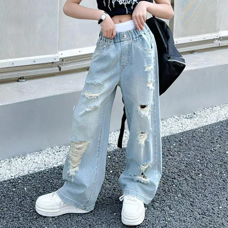 Zanarzt Baggy Jeans for Girls Wide Leg Jeans Denim Pants Loose Fit