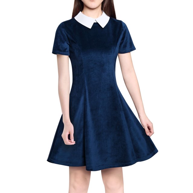 Dde San Patricio Casual PaMujer, Cuello Peter Pan, Mangas Cortas, Vestido De Punto Acampanado Por EnciDe RodilAzul S